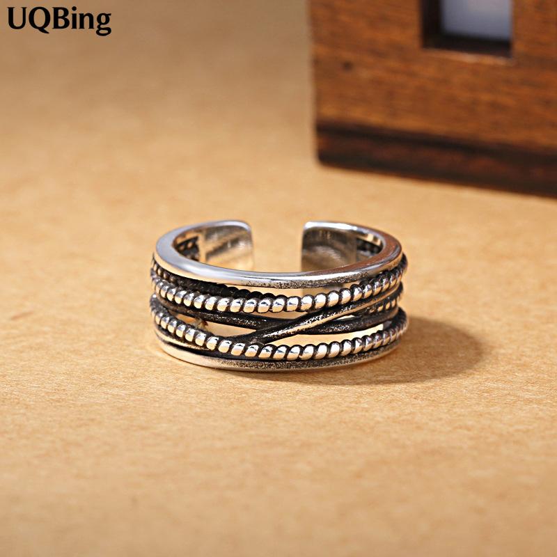 

Cluster Rings 2021 Wholesale 925 Sterling Silver Multi Layer Retro Open Ring Women Jewelry, Golden;silver