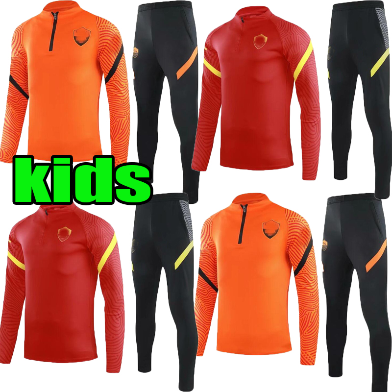 

kids 2020 2021 AS Roma ZANIOLO Zipper training suit kits 20 21 Roma child Orange Jacket training suit set, Black;yellow
