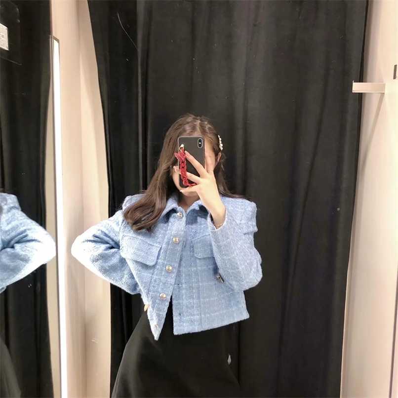 

BBWM Women Texture Tweed Crop Top Jacket Fashion Ladies Short Coat Chic Female Outerwear Spring 211109, As picture