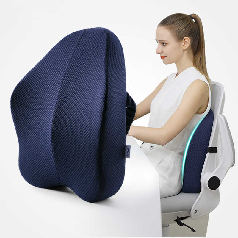 

Memory Foam Lumbar Support Back Pillow Massage Waist Orthopedic Pillow Office Chair Cushion Relieve Pain Coccyx Car Seat Cushion 210716, Standard style blue