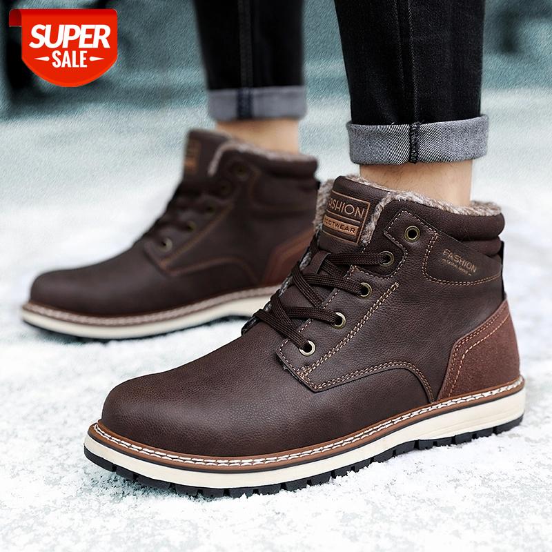 

WOTTE Men Boots Anti-Skidding Leather Shoes Men Popular Comfy Spring Autumn Shoes Short Plush Snow Boots Durable Outsole #b446