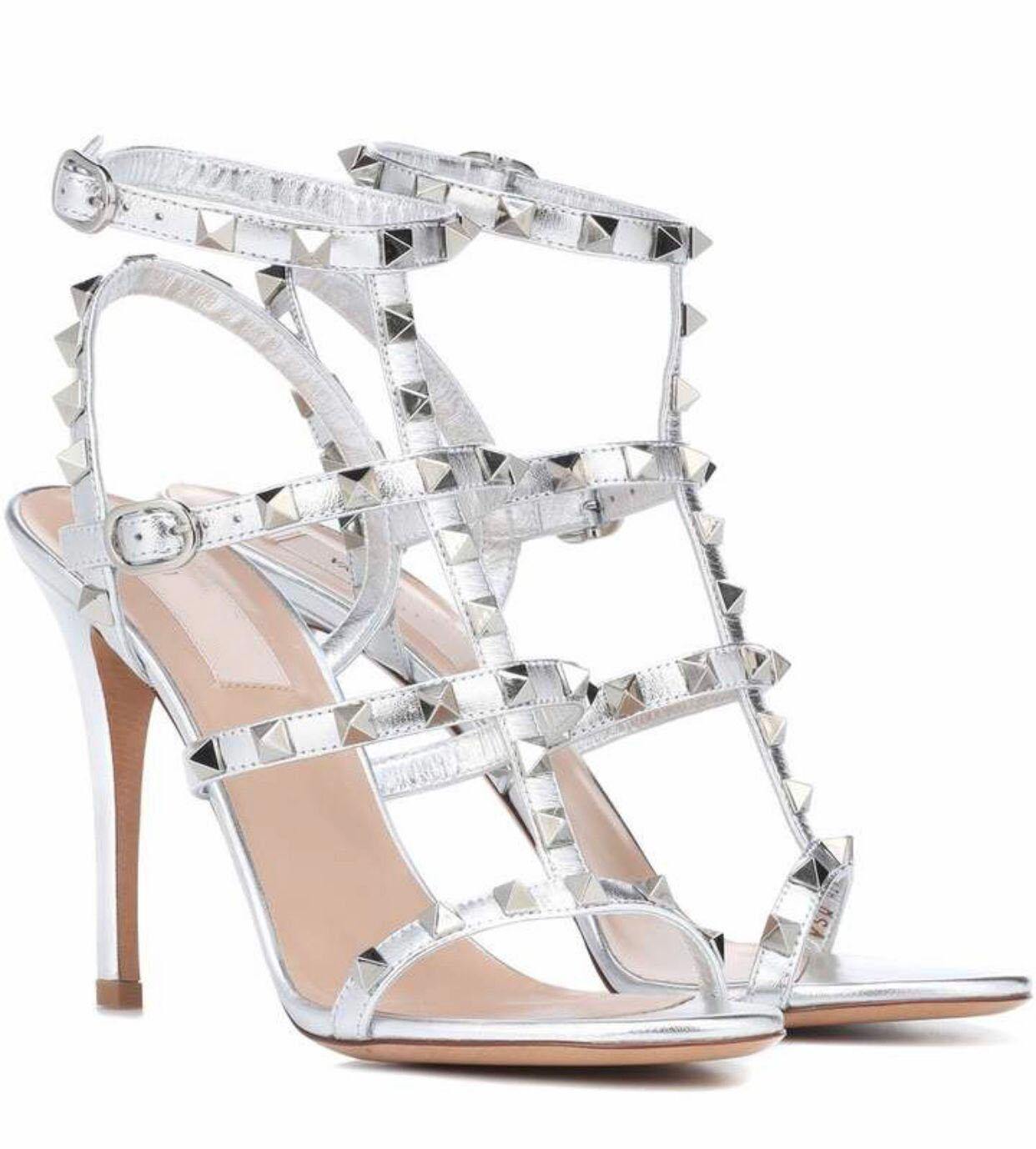

2021s Perfect Summer Rock Stud High Heels Sexy Women Rivets Sandals Studded Buckle Strap Strappy Sandalias Dress Party Wedding Gladiator Sandal