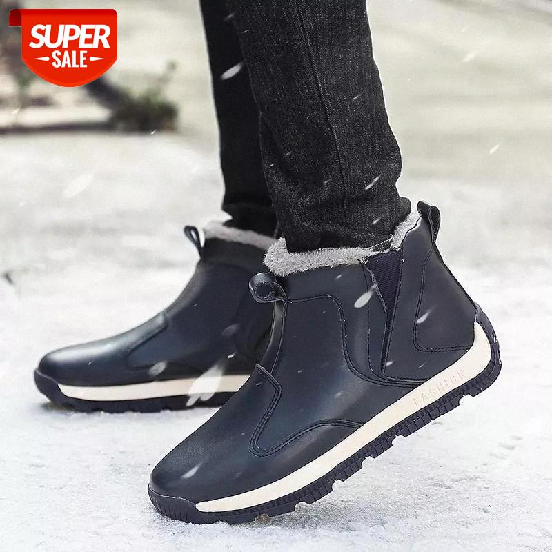

Male Winter Warm Snow Boots Pu Leather Slip-On Comfortable Man Snow Boots Solid Color Round Toe Casual Male Footwears #955D