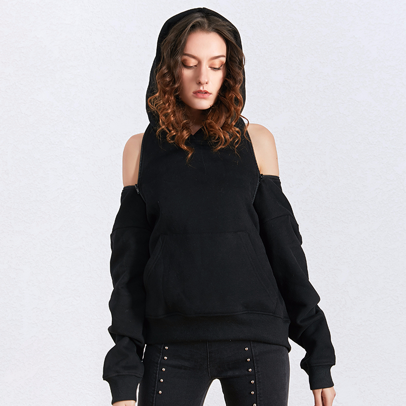 

Fashion Zipper Sexy Hoodies Tops Female Long Sleeve Casual Sweatshirt Women Autumn Winter 2021 New Big Sizes, Black