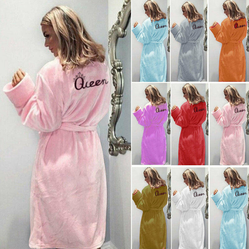 

Womens Ladies Winter Thickened Dressing Gown Fleece Warm Wrap Queen Luxury Soft Robe Pajama Plus Size, Black;red