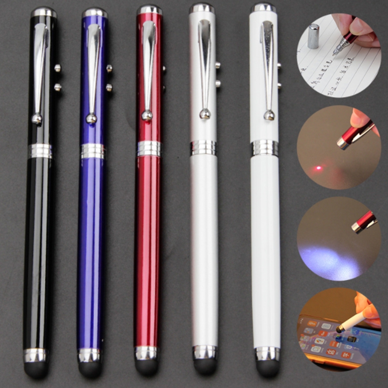 

4 in 1 Metal ballpoint pen Multifunctional Led laser light pens stylus Teaching pen, As picture