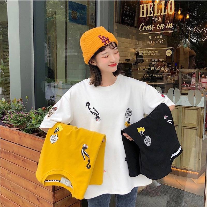 

2021 Summer Embroidery Korean New Short Sleeve T-shirt o Neck Loose Shirts Fashion Cartoon Cotton Women's Shirt Tees Women Top N1sg, White
