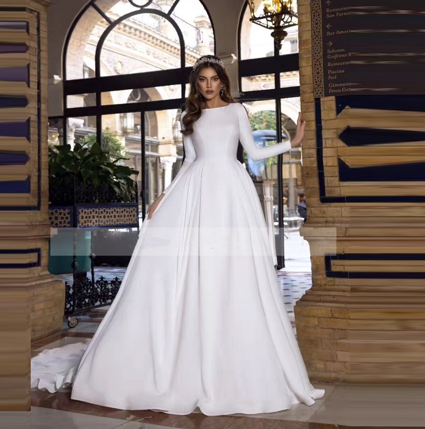 

2021 New Modest Scoop Sleeves Buttons A-line Wedding Es Garden Long Bridal Gowns Custom Made Formal White Robe De Mariee 58q1, Red