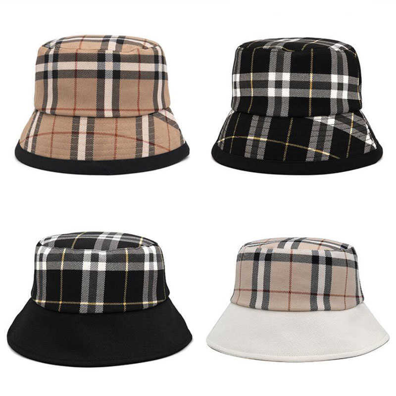 

21SS British Style Designers Grid Pattern Wide Brim Bucket Hats Fashion Classic Designer Men Women Autumn Spring Cotton Fisherman Sunshade, As pic