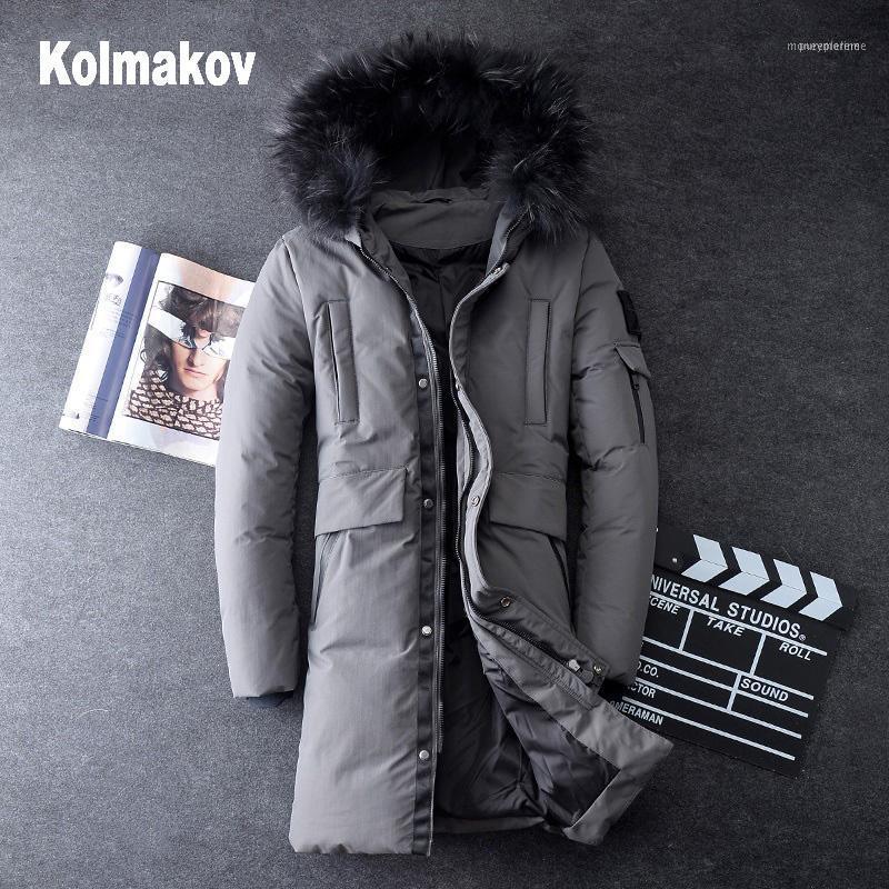 

Men's Down & Parkas KOLMAKOV Men White Duck Hooded Jackets Long Warm Coat Causal Cotton Padded Winter Jacket Men1, Black