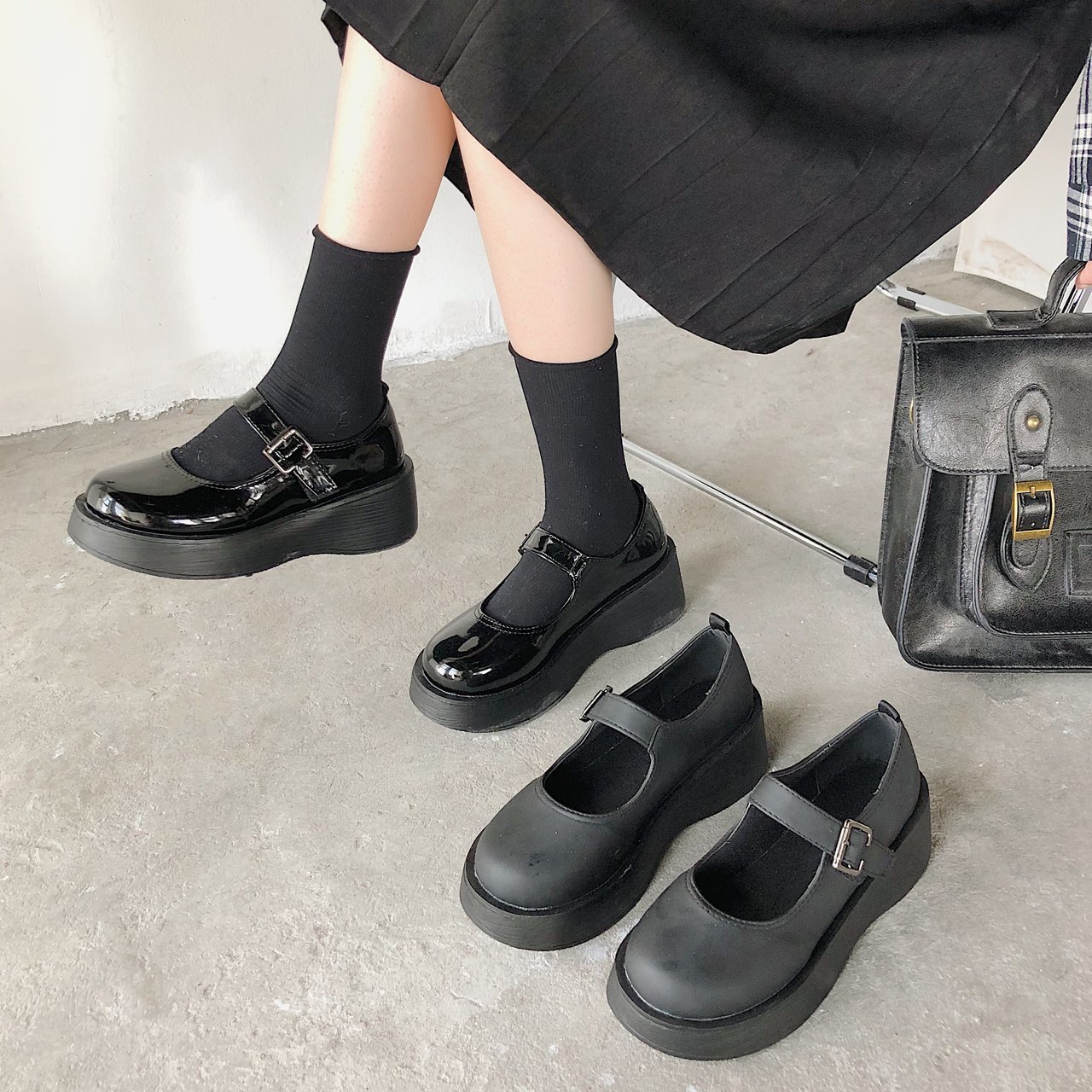 

Small leather shoes women 2022 spring models Mary Jane shoes womens Japanese high heels retro platform shoes women, Matte