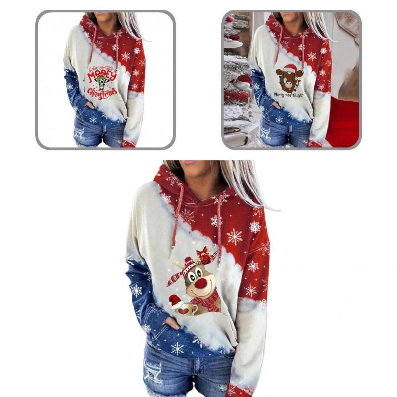 

Women's Hoodies & Sweatshirts Lightweight Fashion Elk Patchwork Print Xmas Hoodie Ultra Soft Sweatshirt Loose Fit For Home, Style 2