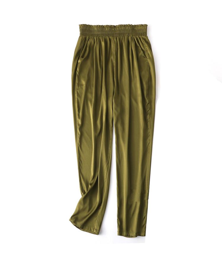 

Women's Pants & Capris 93% Natural Silk High Waist Elastic Women Spring Summer Loose Casual Solid Color Trousers Long For, Beige