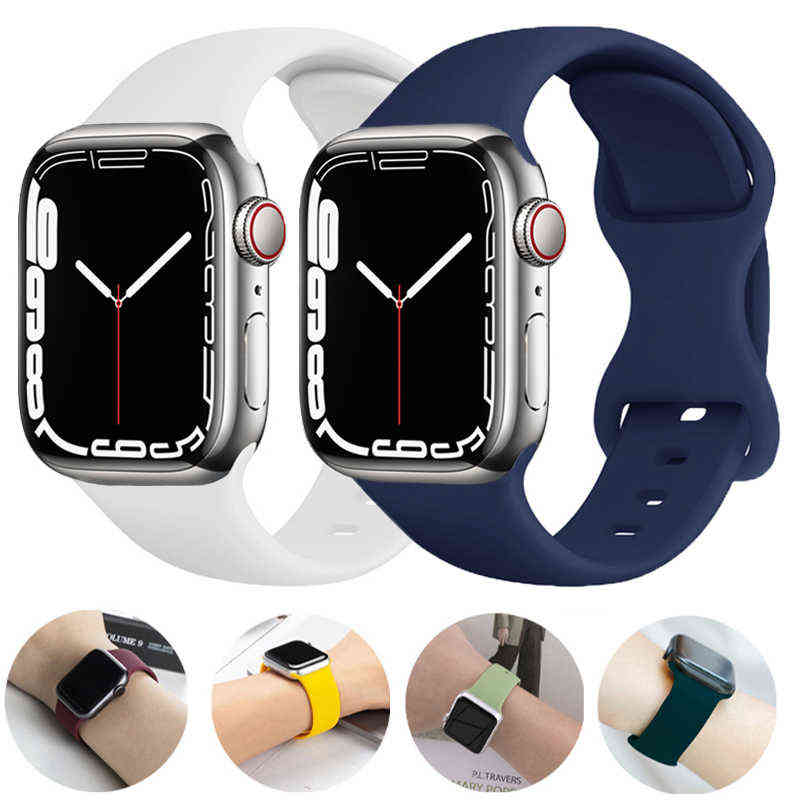 

Soft Silicone Band for Apple Watch 7 6 5 4 3 2 1 40MM 44MM 38MM 42MM Rubber Watchband Strap for iWatch serie 7 41MM 45MM H1123