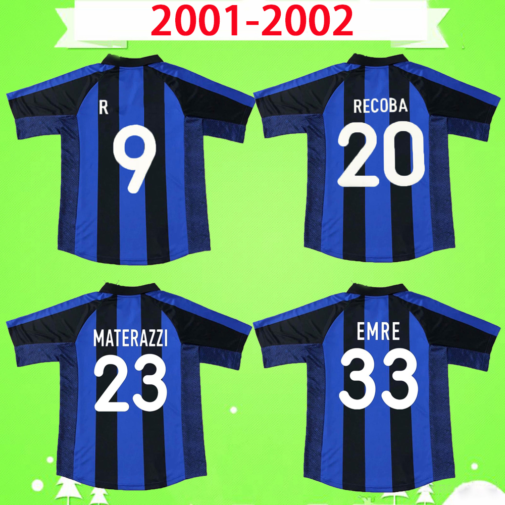 

2001 2002 Retro soccer jersey #9 Vieri football shirt classic Vintage 01 02 Kallon Recoba Ventola Milan Materazzi Maglia da calcio