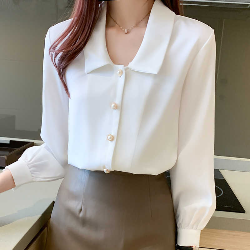 

Silk Shirt Satin White Long Sleeve Blouse Office Lady Basic Top Plus Size Elegant Woman Blouses 210604