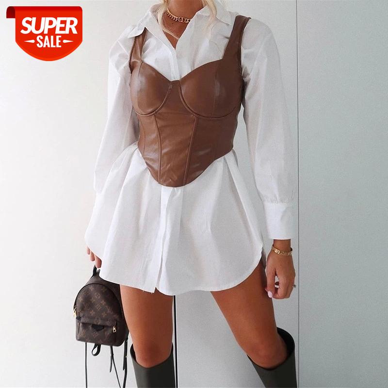 

hirigin Faux PU Leather Sexy Tank Push Up Brown Corset Crop Tops Women Club Party Sleeveless Female Backless Camis Tees 2021 #TC0I, White