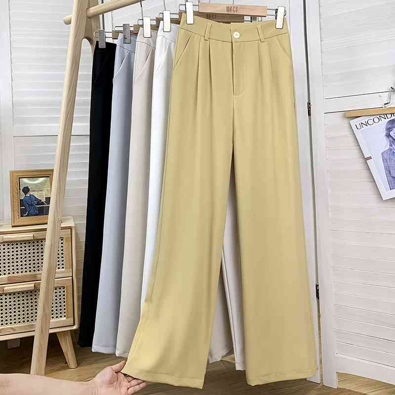 

Summer Straight Pant Elegant High Waisted Korean Style Office Loose Woman Ulzzang 210602, White