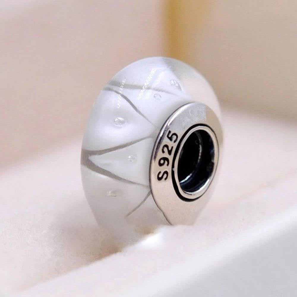 

S925 Sterling Silver White Looking Murano Glass Beads Fit Charm Jewelry Bracelets & Necklaces