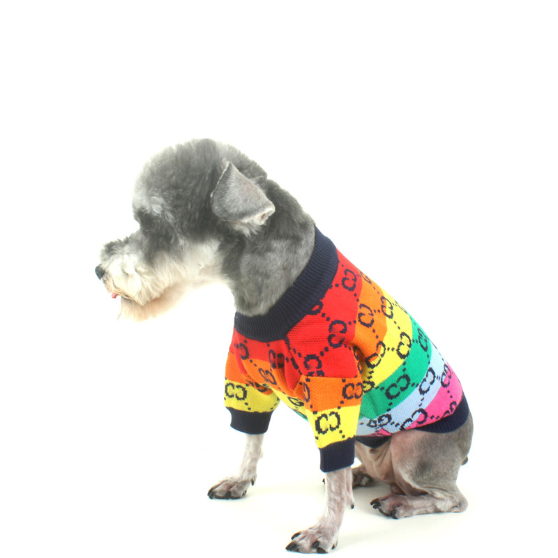 

Fashion Letter Rainbow Dog Sweater Colorful Pet Sweaters Autumn Winter Puppy Coats Outdoor Warm Pets Clothing, As pic