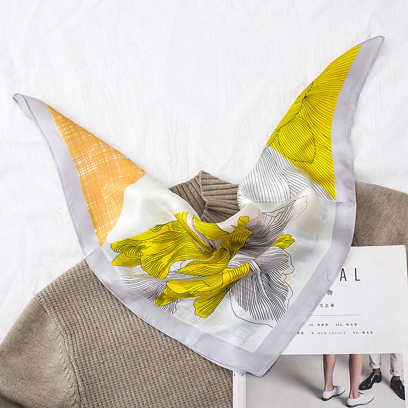

100% Natural Silk Hair Scarf Female Foulard Neck Wrap 52cm Square Kerchief Soft Bandana Florals Print Lady Head Band Scarves