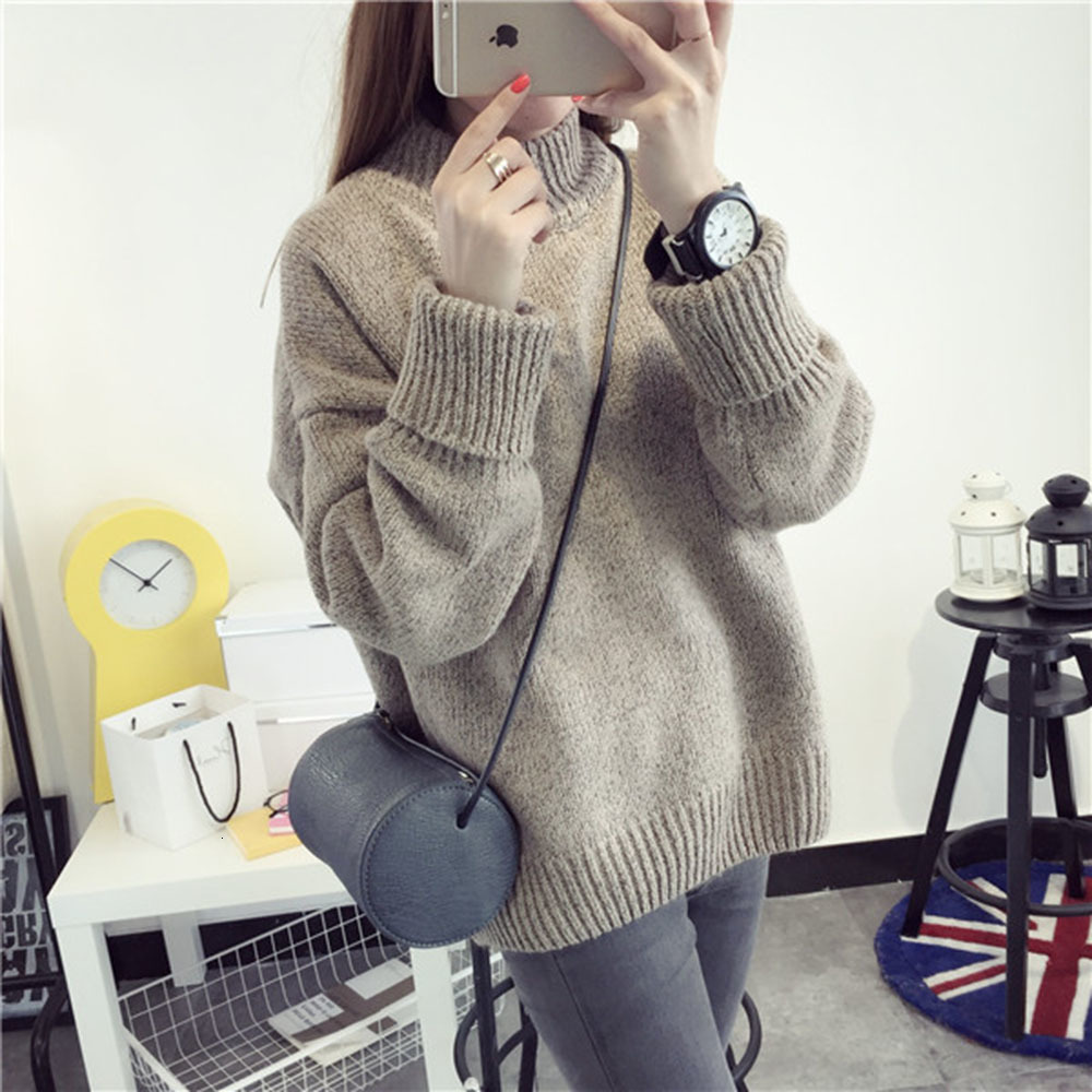 

New 2021 Winter and Spring Half High Neck Thick Women's Sweater Fashion Student Shirt Bottom 3vdq, Haji