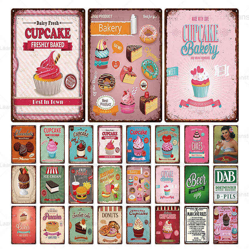 

Pink Cake&Donuts&Ice-cream Tin Sign Vintage Metal Poster Iron Sheet Decor For Club Bar Restaurant Cafe Painting Wall Home Decor H1110