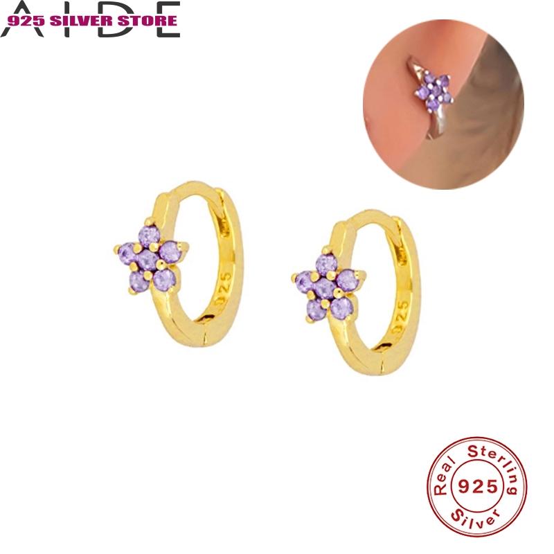 

Hoop & Huggie Aide Purple Zircon Flower Women's Earrings 1 Pair 925 Sterling Silver Piercing 2021 Fashion Gift Fine Jewelry Accessories