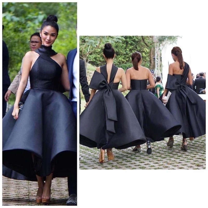 

2021 New Arrival Sexy Ball Gown Ruffles Cocktail Es High Neck Sleeveless Big Bow Prom Evening Gowns Party Tea Length D9wn, Black