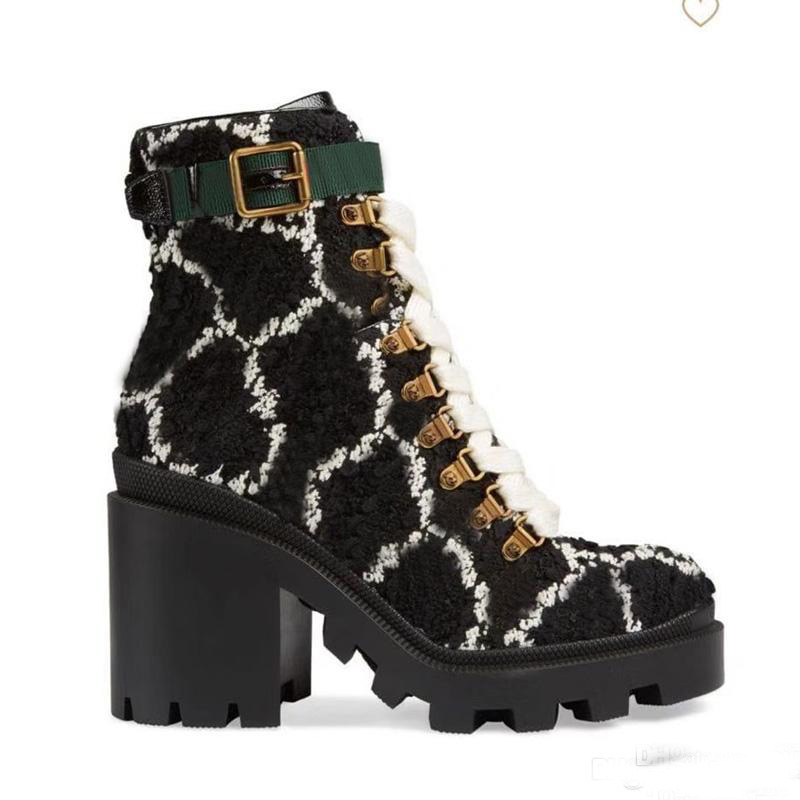 

High heeled boots autumn winter Martin boots Letter Suede Fashion Womens Shoes Lady Thick heel short boots Leather high heels size 35-41-42, Black