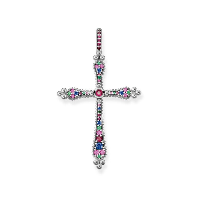 

Pendants Royalty Colorful CZ Cross Silver Fashion DIY Jewelry Accessories Fit Style Link Chain Necklace Women Men 2021