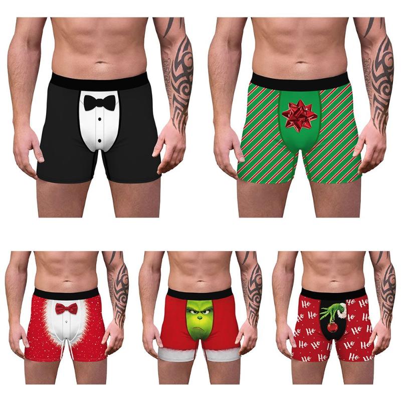 

Underpants Elastic Cotton Man Printing Mens Underwear Boxer Shorts Christmas Cosplay Male Panties, Black;white