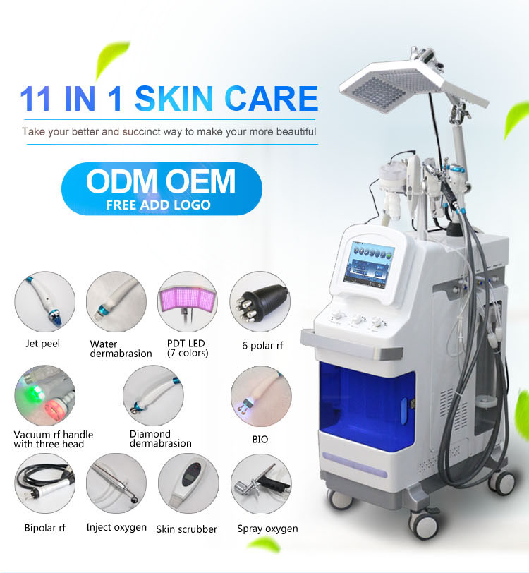 Vertical type 11 in 1 Oxygen Jet Peel deep cleaning Diamond Hydrodermabrasion Hydro Facial Microdermabrasion aqua peel machine high pressure inje-image-718201684