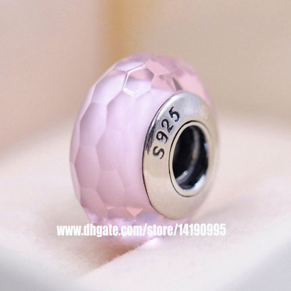 

2pcs S925 Sterling Silver Threaded Screw Pink Faceted Murano Glass Beads Fit Pandora Charm Jewelry Bracelets & Necklaces