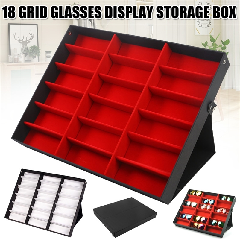 

18 Grids Eyeglass Sunglasses Glasses Storage Display Box Holder Case Organizer JS22 210315