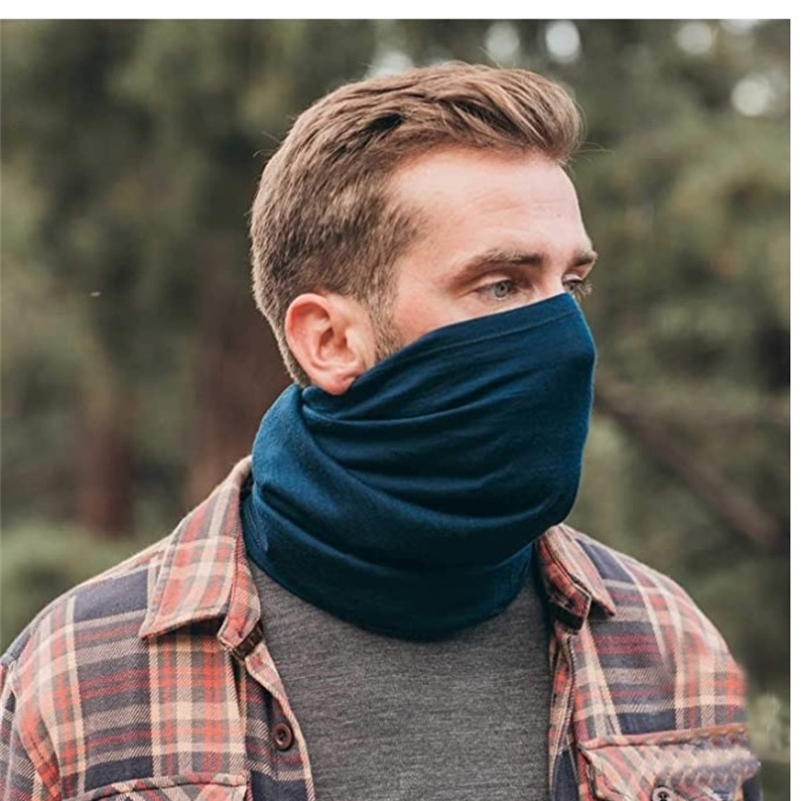 

2020 Fall Unisex 100% Merino Wool Neck Gaiter& Bandana Women Men Merino Wool Ski Neck Gatier Ring Wrap 1 Layer Warm Scarf LJ201225