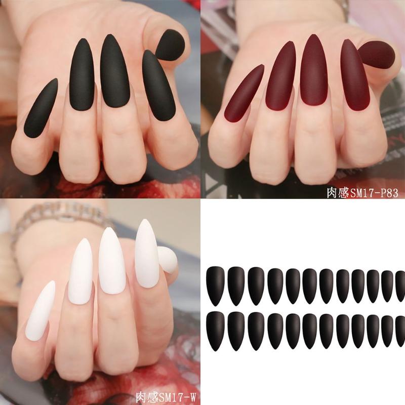 

False Nails 24Pcs/Set Finger Extensions Matte Extra Long Full Cover Fake Nail Manicure Tools Stiletto Tips, Red;gold