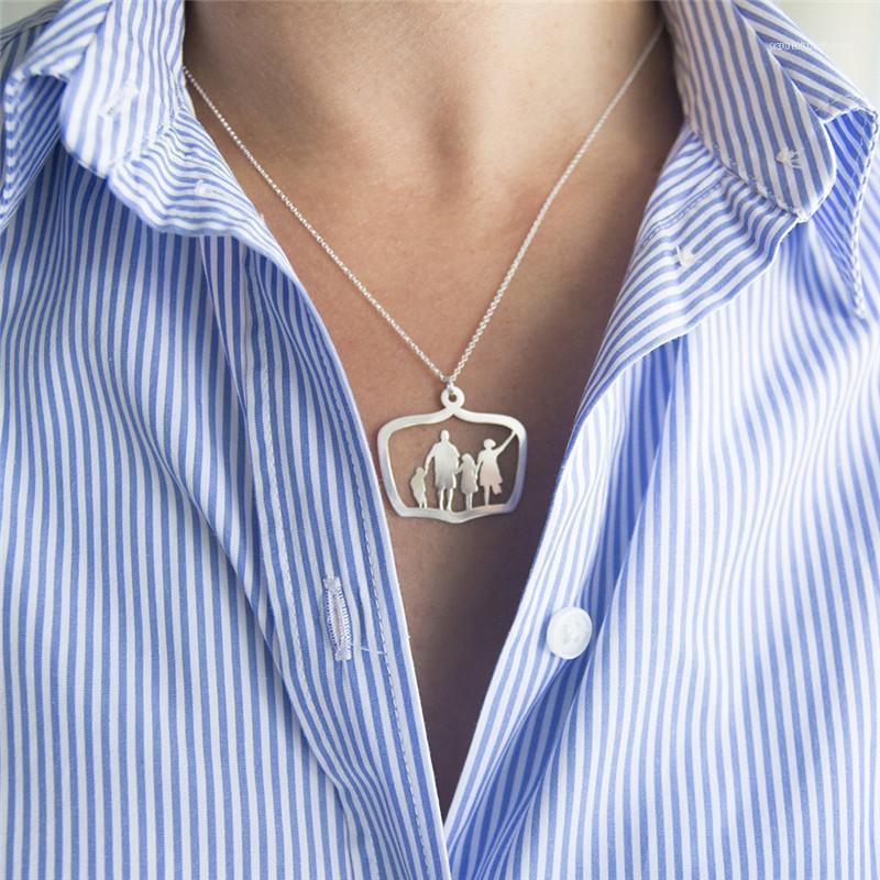 

Family Chain Pendant Necklace Parents And Children Necklaces Silver Color AsymmetrIc Jewelry Gifts For Mom Dad Kids1