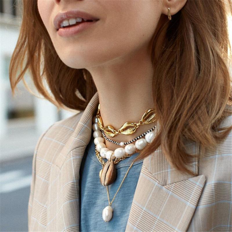

Pendant Necklaces MAA-OE Fashion Multi-layer Shell Imitation Pearl Necklace For Women Boho Gold & Pendants 2021 Vintage Jewelry