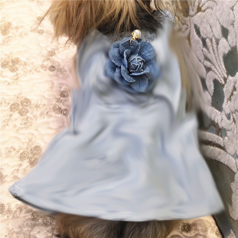 

Light Blue Letter Print Denim Skirt Teddy Schnauzer Bichon Dog Apparel Cute Flower Embroidery Pet Vest, Vests