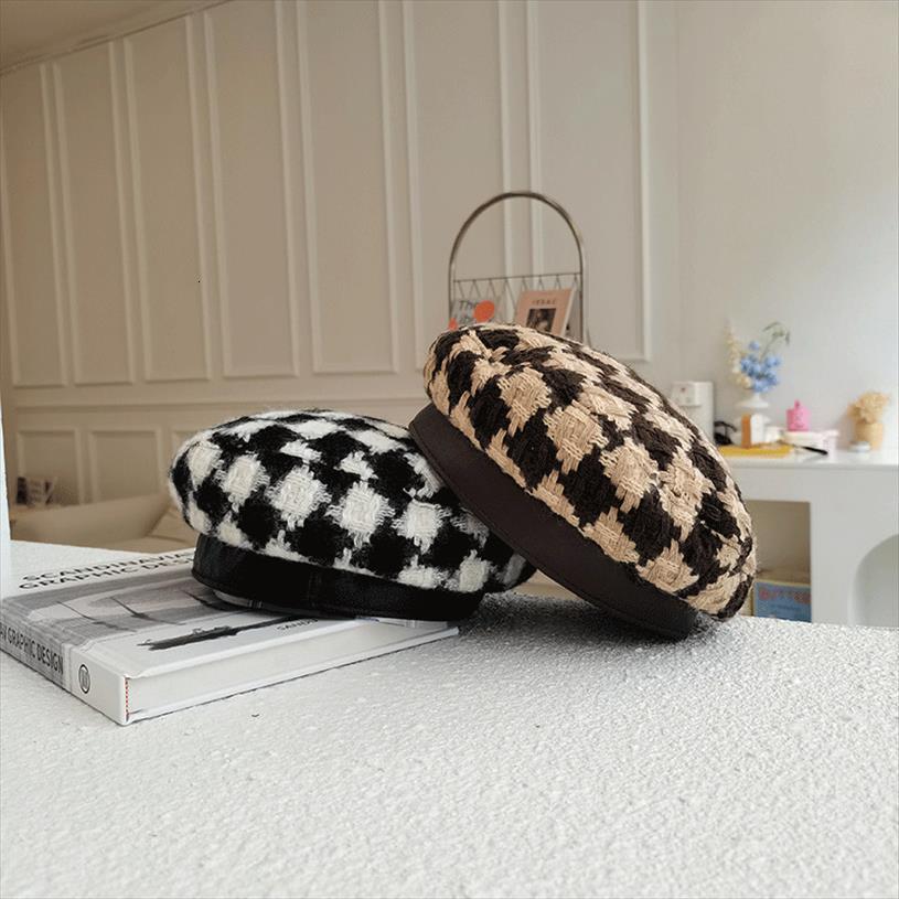 

jennie beret hats houndstooth french berets for women tweed winter flat painter hat boinas de invierno para mujer, Blue;gray