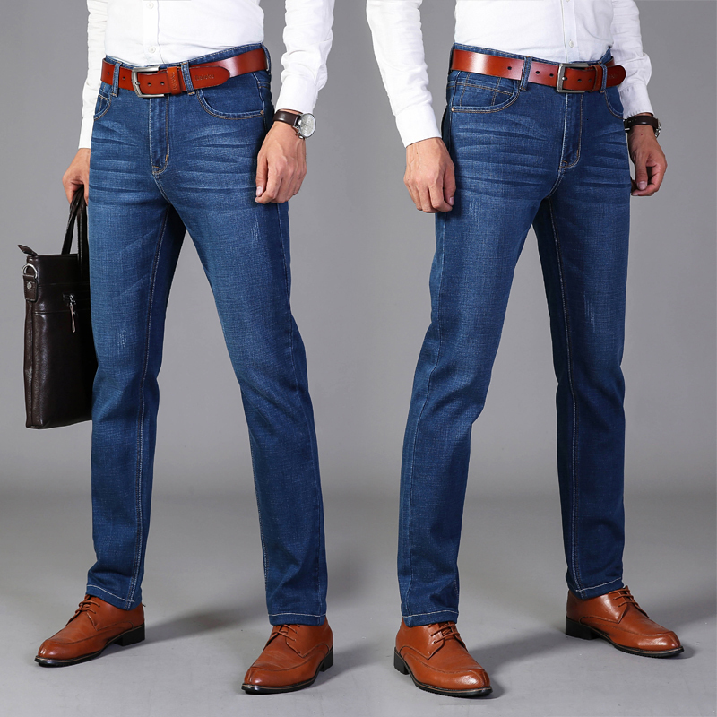 

2021 New Men's Fashion Business Casual Stretch Slim Classic Trousers Denim Male 008 Cxst, Black