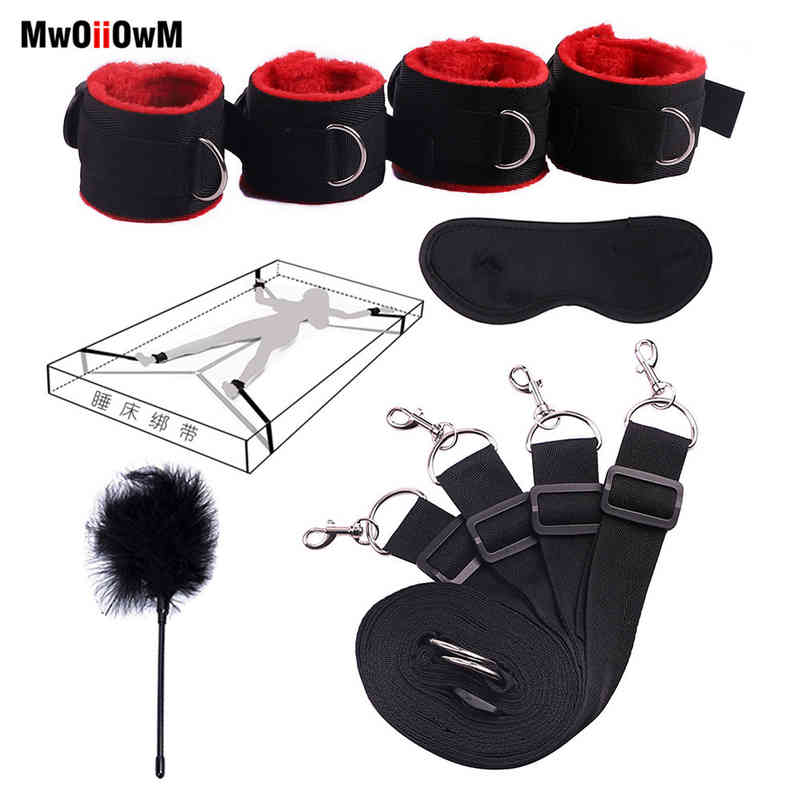 Sex Toys For Woman Men BDSM Bondage Set Under Bed Erotic Restraint Handcuffs & Ankle Cuffs Eye Mask Adults Games for Couples-image-746543744