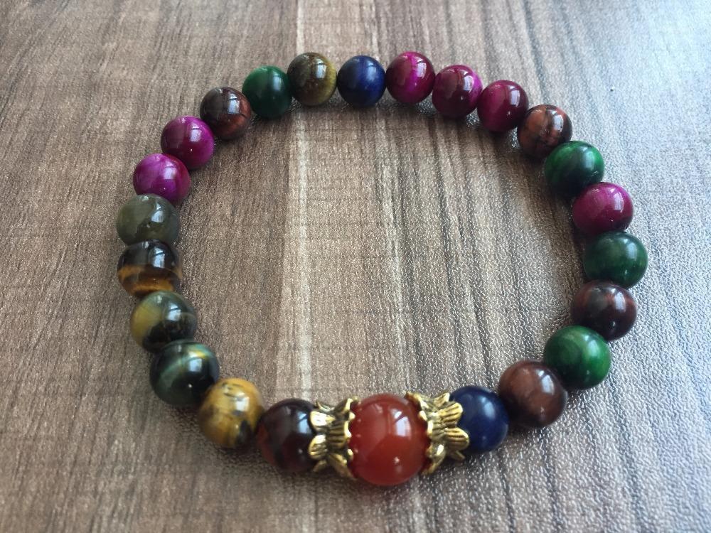 

Charm Bracelets Round Beads Bracelet 8MM Nature Stone Mixed Color Tiger Eye Fashion Sport Yoga Prayer1