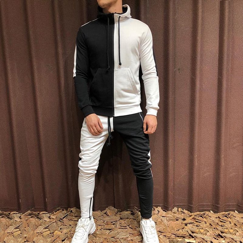 

Men's Hoodie Long Sleeved Hooded Contrast Pockets Hit The Color Stitching Top Trousers Men's Autumn Winter Running Essential Suit Coat, Orange