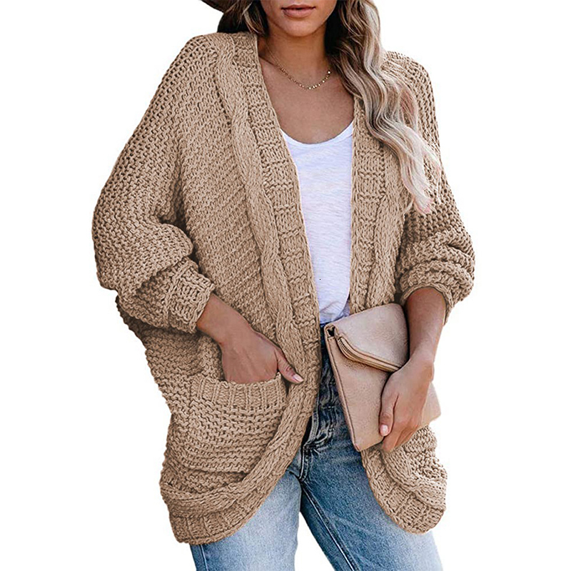 

2021 New Women Autumn Cardigan Sweater Winter Solid Casual Long Coats Oversize Batwing Sleeve Knitted Cardigans 3o8v, Dark grey