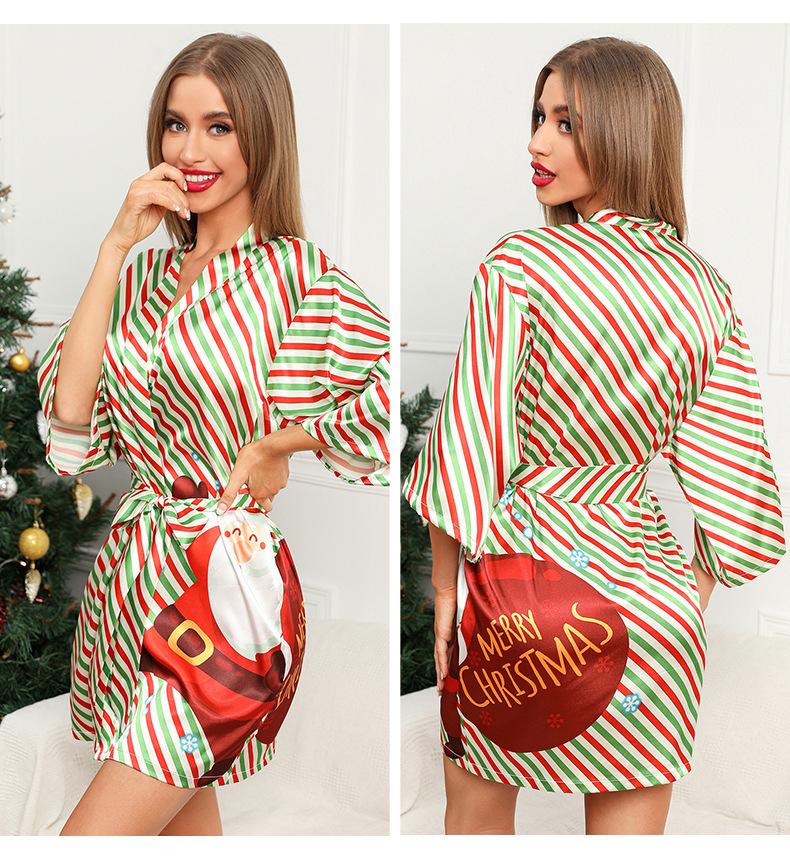 

Women's Sleepwear Sexy Women Print Christmas Nightdress Silky Bride Bridesmaid Robe Soft Home Clothes Satin Female Kimono Bathrobe Gown, Black;red