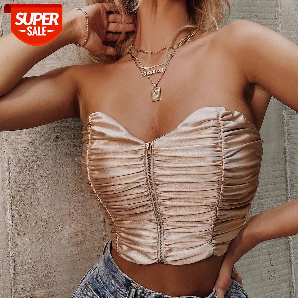 

hirigin Strapless Sexy Backless Zipper Fashion Draped Crop Tops Women Club Party Ruched Bustier Top Cropped Spring 2021 #UY8b, White