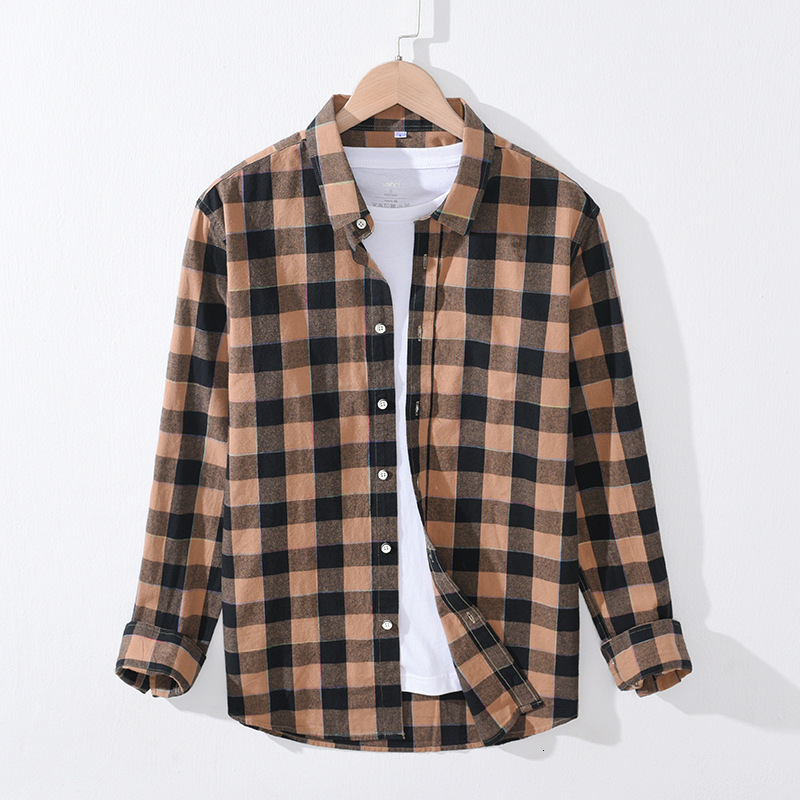 

2021 New 100% Retro Cotton Vintage Spring Winter Long Buffalo Chess Flannel Jacket Shirt Y3495 2gdg, Yellow