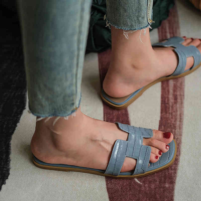 

slippers several colors summer designer shoes natural leather sandals ladies wear slippers smooth r2c8, Black